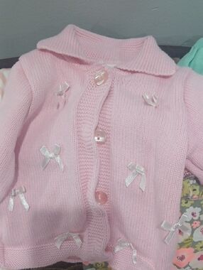 Baby Pink Knit Cardigan with Satin Bows